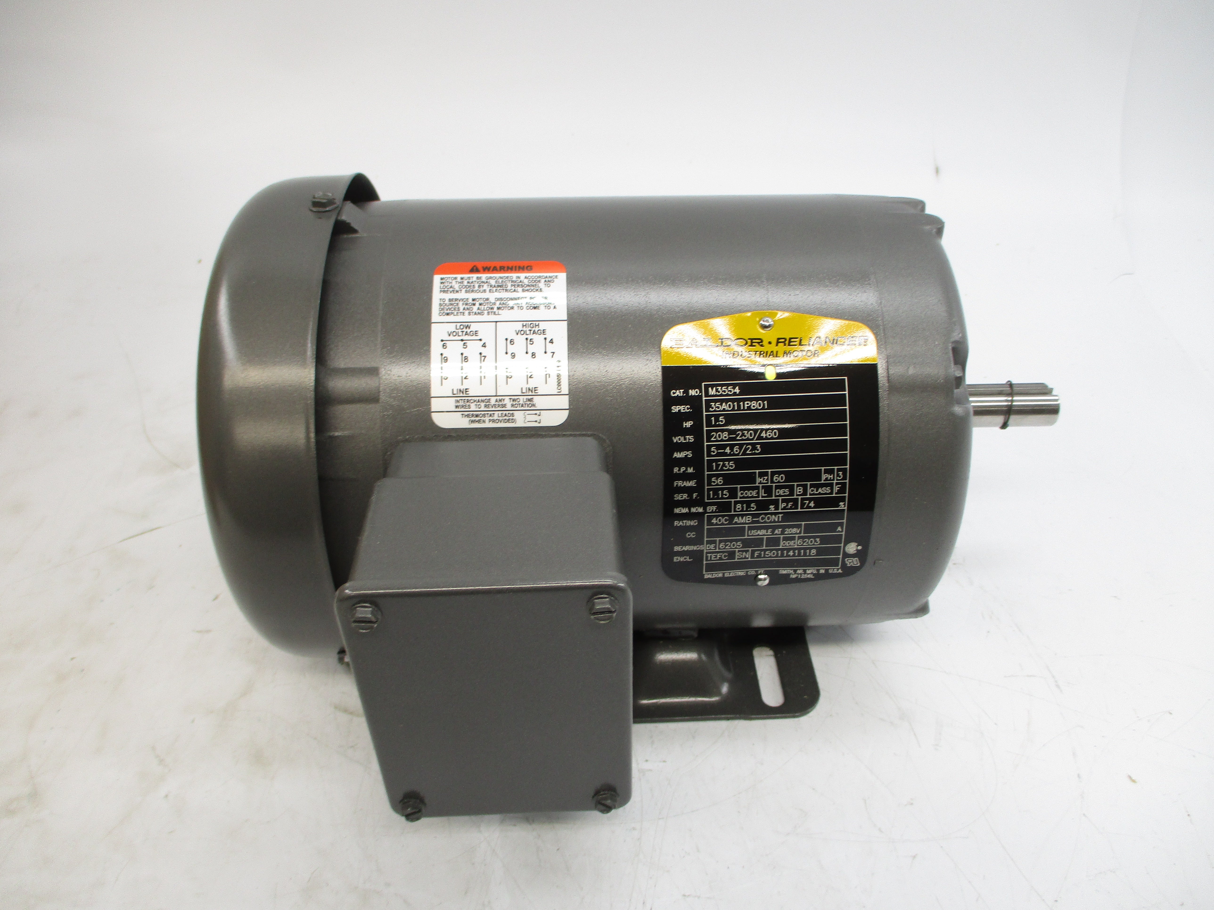 BALDOR M3554 35A011P801 208-230/460V 5-4.6/2.3A NSMP