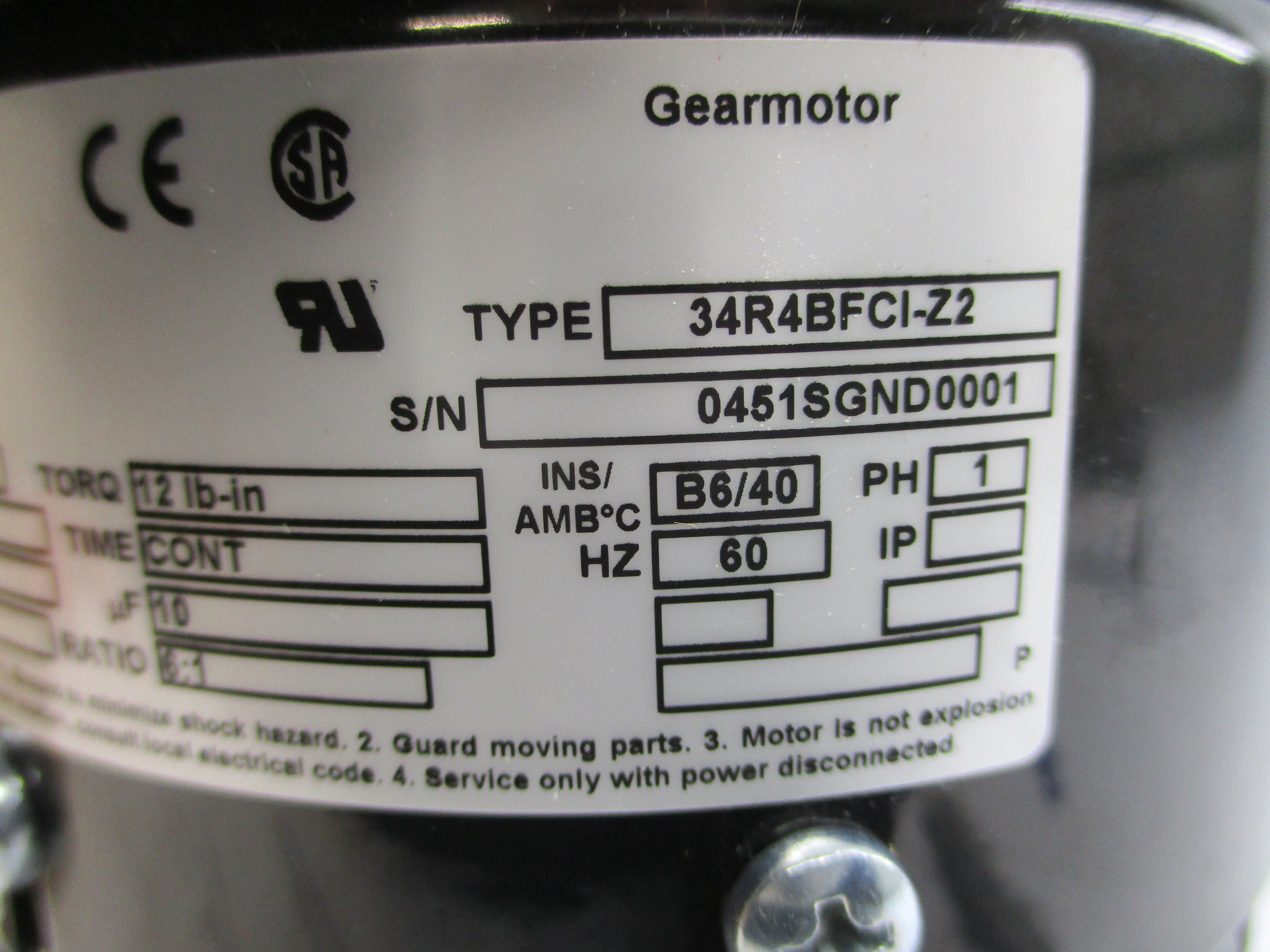 BODINE ELECTRIC 0451SG 34R4BFCI-Z2 115V 1.0A NSMP