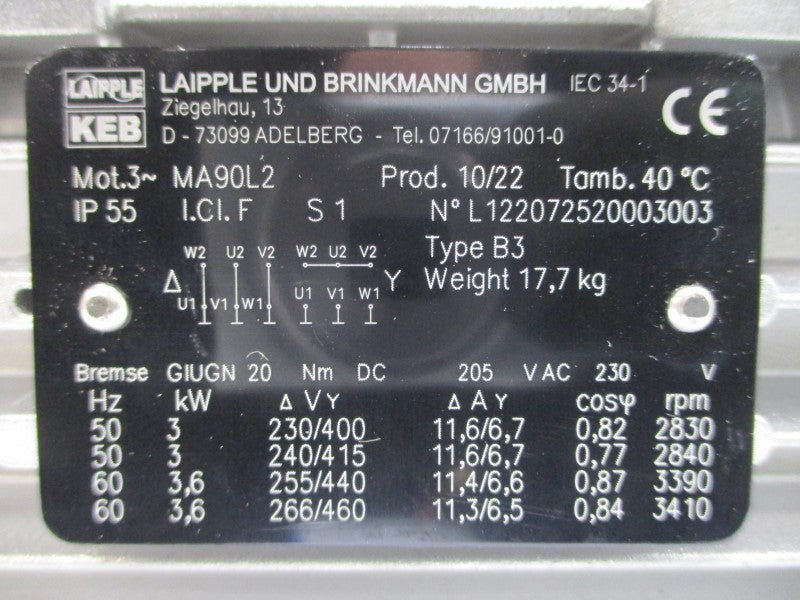 LAIPPLE KEB MA90L2 230/460V 11.6/6.7A NSNP