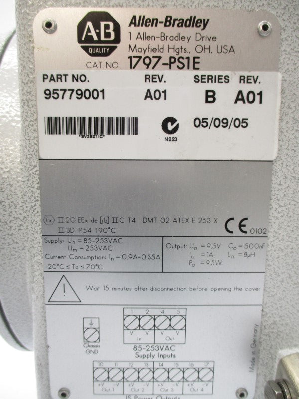 ALLEN BRADLEY 1797-PS1E SER. B 85-253VAC 0.9-0.35A NUPI