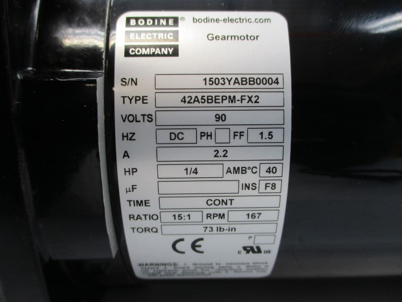 BODINE ELECTRIC 1503YA 42A5BEPM-FX2 90VDC 2.2A NSMP