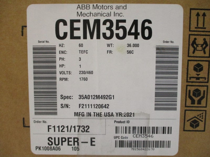 BALDOR CEM3546 35A012M492G1 230/460V 3/1.5A NSMP