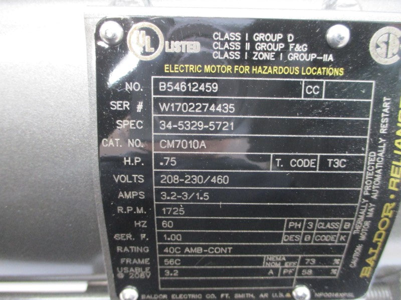 BALDOR CM7010A 34-5329-5721 208-230/460V 3.2-3/1.5A NSMP