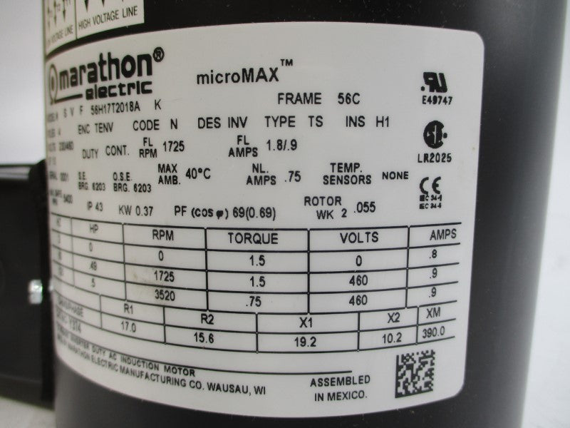 MARATHON ELECTRIC 056H17T2018A Y374 230/460V 1.8/.9A NSMP