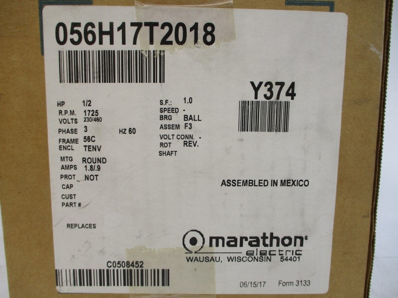 MARATHON ELECTRIC 056H17T2018A Y374 230/460V 1.8/.9A NSMP