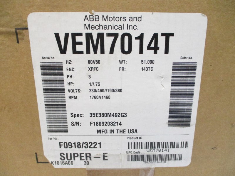 BALDOR VEM7014T 35E380M492G3 230/460//190/380V 3/1.5//2.8/1.4A NSMP