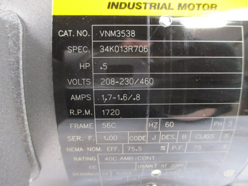 BALDOR VNM3538 34K013R706 208-230/460V 1.7-1.6/.8A NSMP