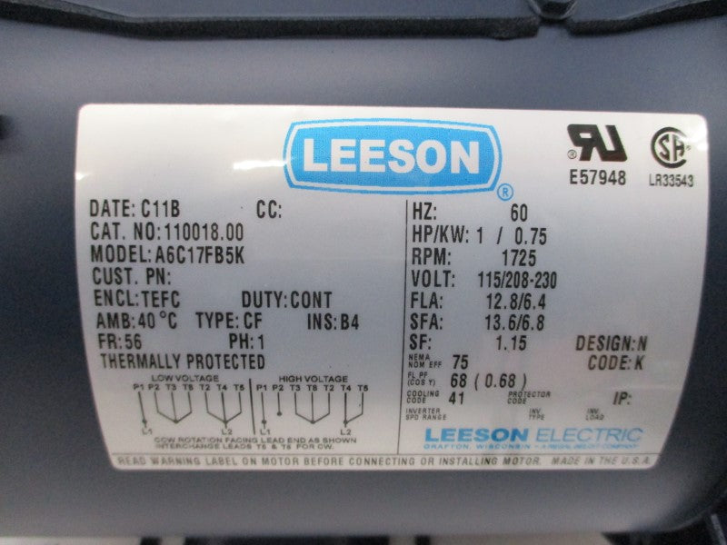 LEESON 110018.00 A6C17FB5K 115/208-230V 12.8/6.4A NSMP