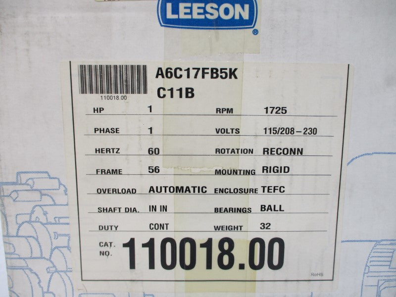 LEESON 110018.00 A6C17FB5K 115/208-230V 12.8/6.4A NSMP