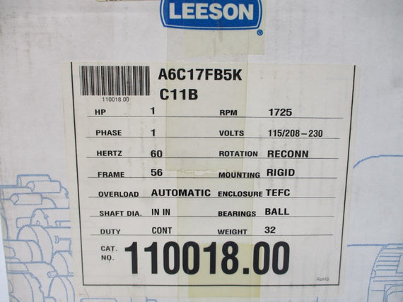 LEESON 110018.00 A6C17FB5K 115/208-230V 12.8/6.4A NSMP