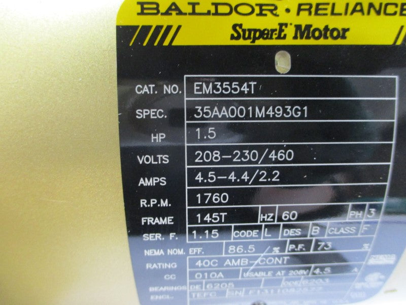 BALDOR EM3554T 35AA001M493G1 208-230/460V 4.5-4.4/2.2A NSMP