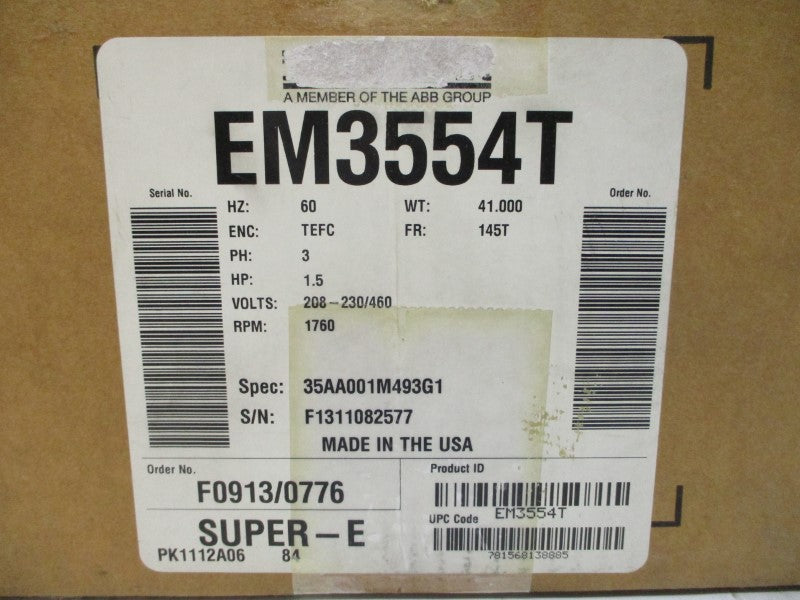 BALDOR EM3554T 35AA001M493G1 208-230/460V 4.5-4.4/2.2A NSMP