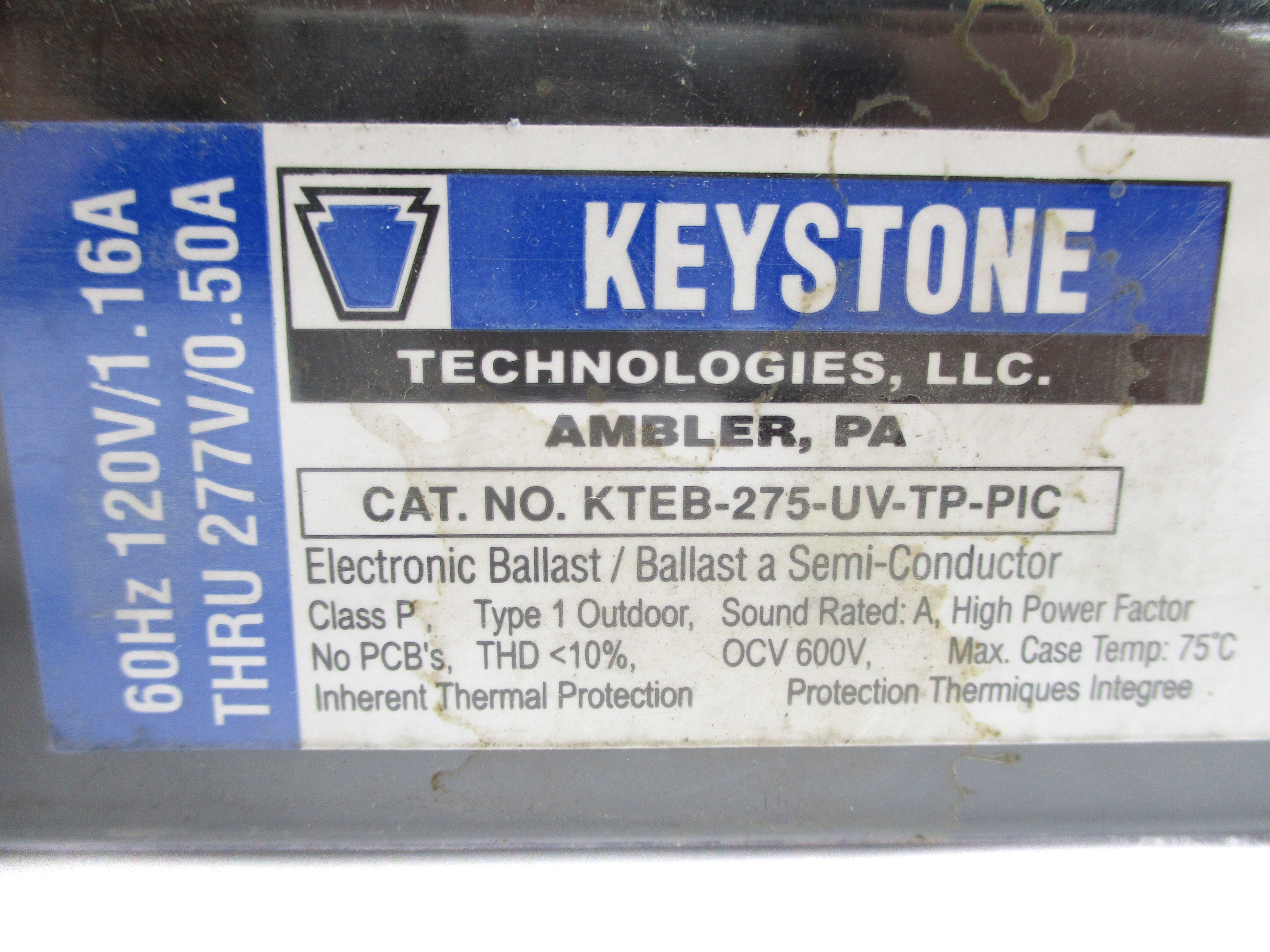 KEYSTONE KTEB-275-UV-TP-PIC 120-177V 1.16-0.50A NSNP