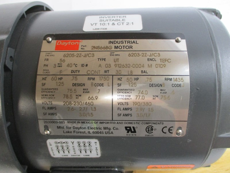 DAYTON 2N866BG 208-230/460V 2.6-2.7/1.3A NSMP