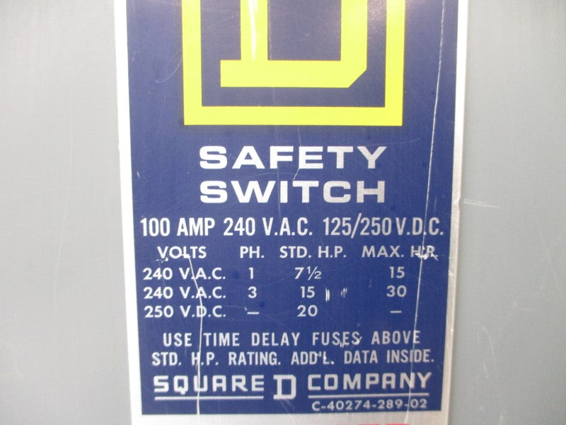 SQUARE D H-223N SER. D2 240VAC 100A UNMP