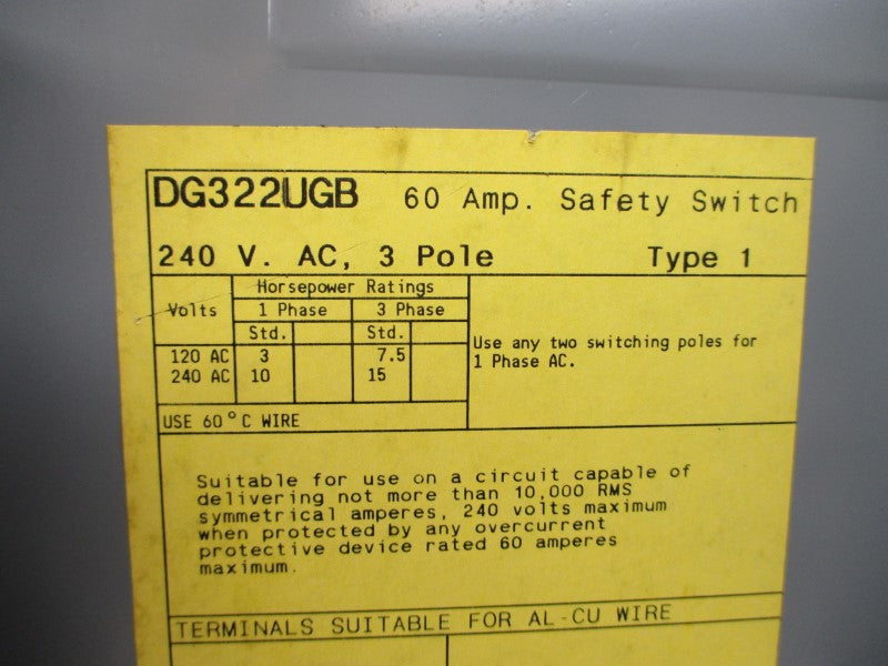 CUTLER HAMMER DG322UGB 240VAC 60A UNMP