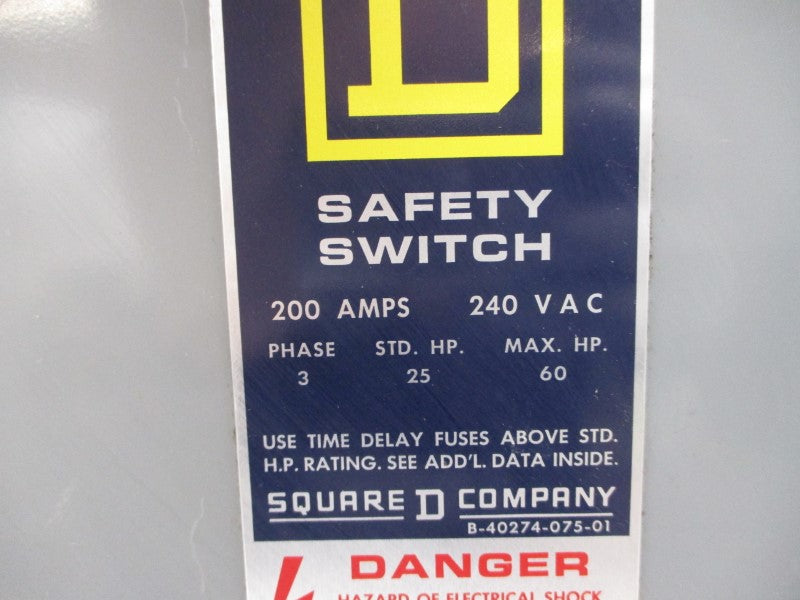 SQUARE D H-324 SER. E1 240VAC 200A NSNP
