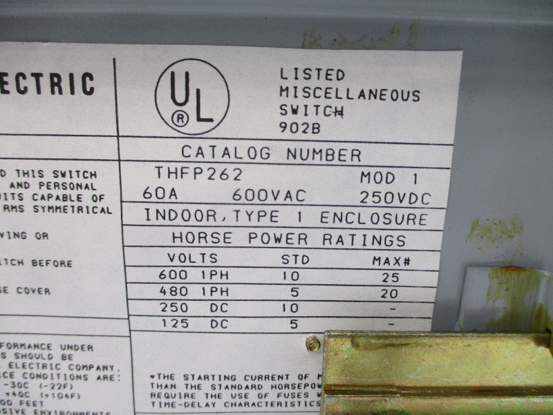 GENERAL ELECTRIC THFP262 600VAC 60A NSNP
