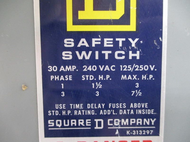 SQUARE D H-221-N SER. E1 240VAC 30A UNMP