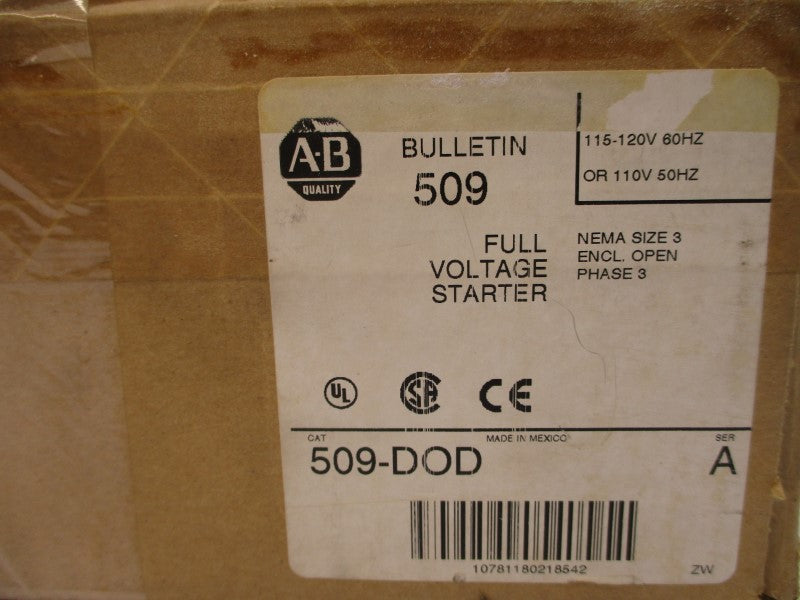 ALLEN BRADLEY 509-DOD SER. A 110/115-120V 90A (BR/WH) NSMP