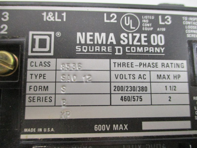 SQUARE D 8536SAO12 SER. B 110/120VAC NSMP