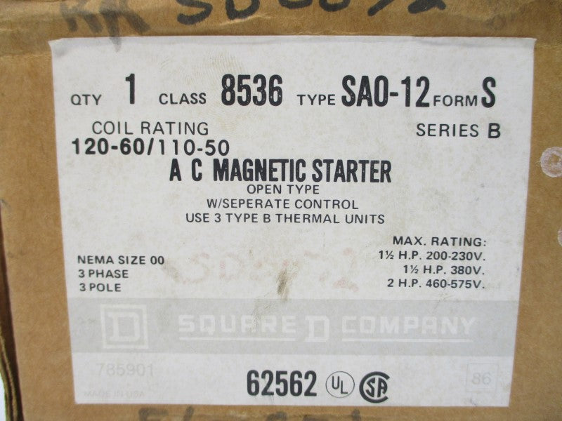 SQUARE D 8536SAO12 SER. B 110/120VAC NSMP