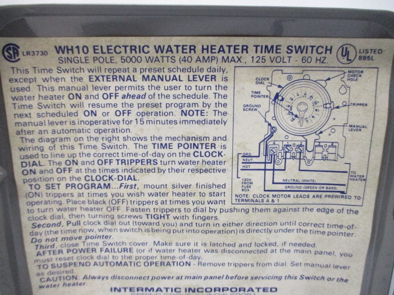 INTERMATIC WH10 125V 40A NSMP