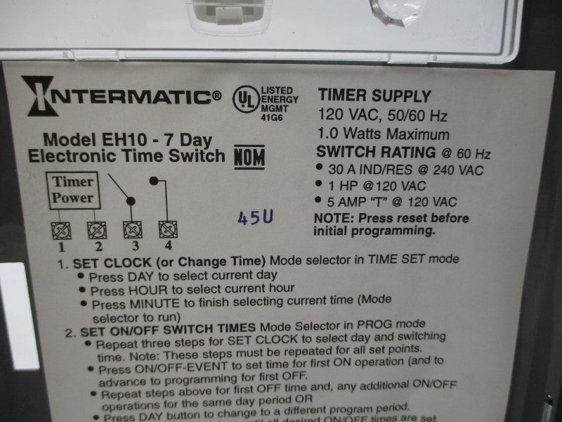INTERMATIC EH10 120VAC 30A NSMP