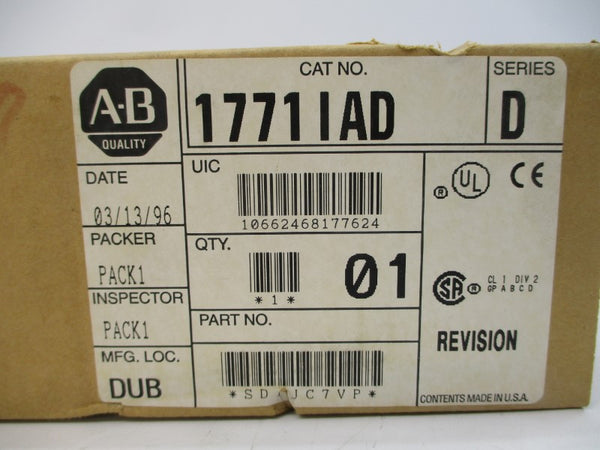 ALLEN BRADLEY 1771-IAD SER. D DATE: 1996 NSFS