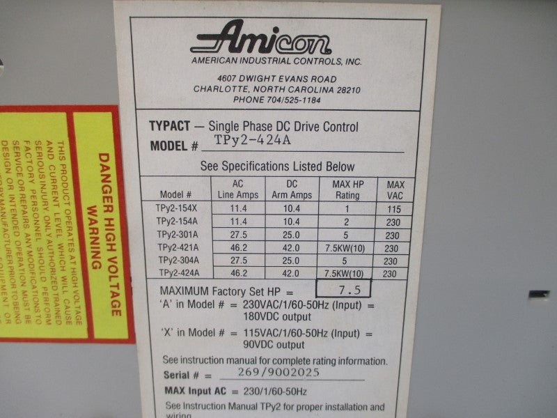AMICON TPY2-424A 230VAC 46.2A NSNP