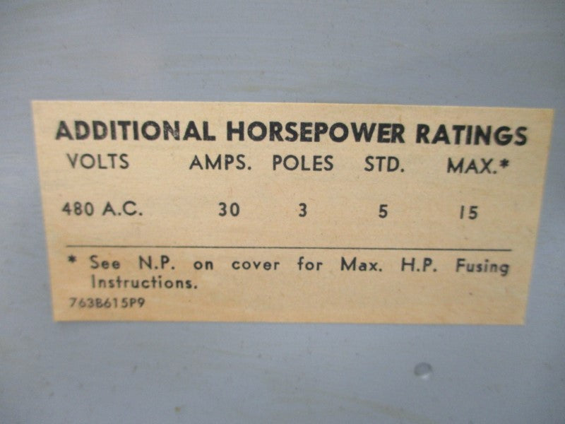 GENERAL ELECTRIC THP361 600VAC 30A UNMP