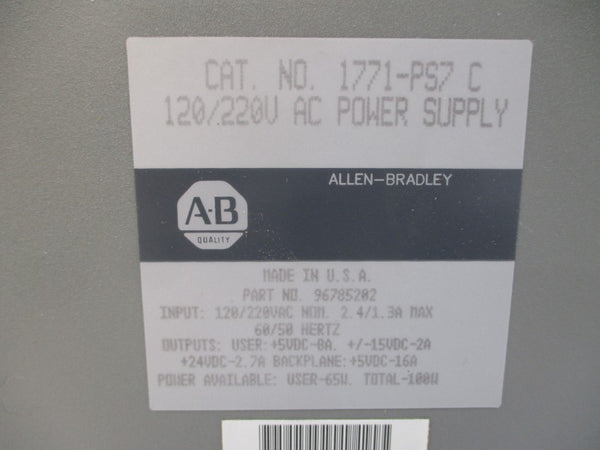 ALLEN BRADLEY 1771-PS7 SER. C 120/220VAC 2.4/1.3A NSMP