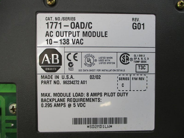ALLEN BRADLEY 1771-OAD SER. C REV. G01 10-138VAC 8A NSMP