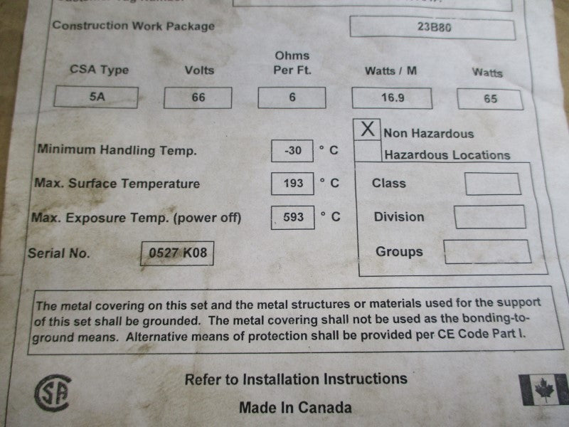 THERMON D/MIQ-60E1H-2S/3.5M/65/66/2.1M/12/6 66V 10/5A NSMP