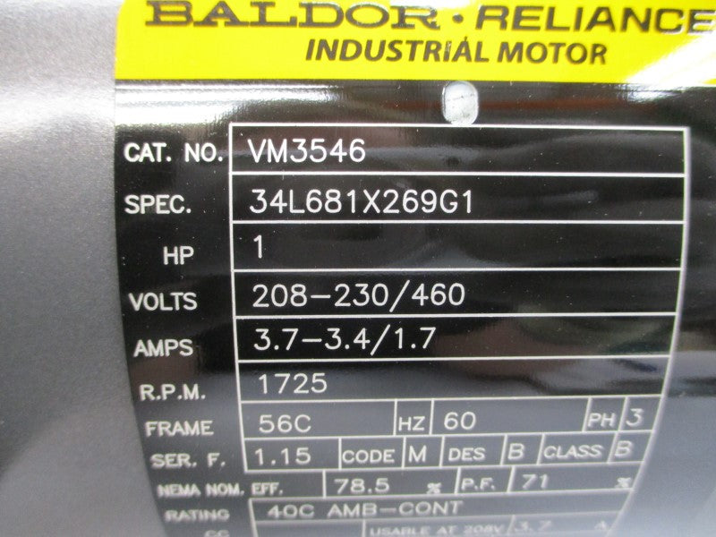 BALDOR VM3546 34L681X269G1 208-230/460V 3.7-3.4/1.7A NSMP