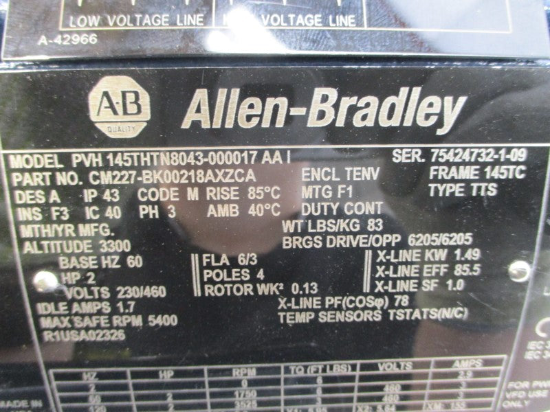 ALLEN BRADLEY CM227-BK00218AXZCA PVH145THTN8043-000017AAI 230/460V 6/3A NSNP