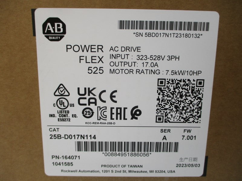 ALLEN BRADLEY 25B-D017N114 SER. A F/W 7.001 380-480VAC 17.0A NSMP