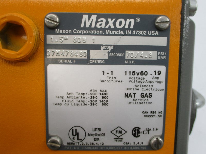 MAXON 808-1 115V .19A 70PSI 1.5" NSNP
