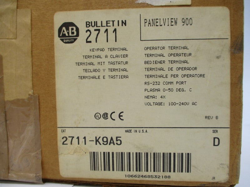 ALLEN BRADLEY 2711-K9A5 SER. D F/W 2.02 100-240VAC 0.85-0.46A NSMP