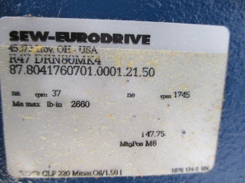 SEW-EURODRIVE R47DRN80MK4 230/460V 2.30/1.15A NSNP