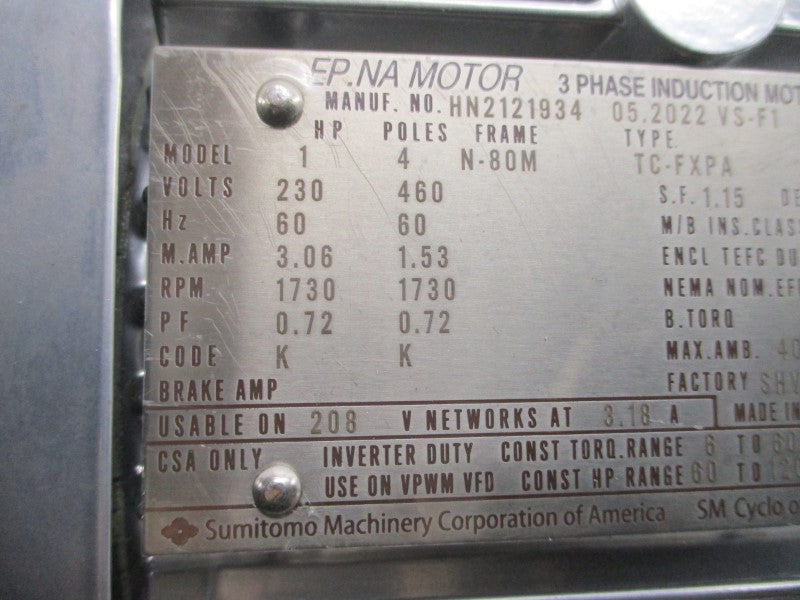 SUMITOMO PA220112 RNYMS1-1520YC-EP-50 TC-FXPA 230/460V 3.06/1.53A NSNP