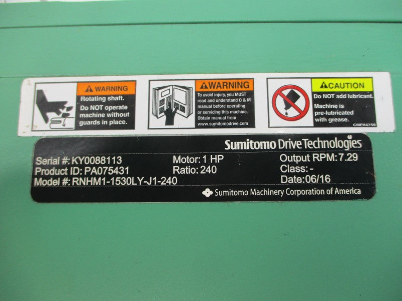 SUMITOMO PA075431 RNHM1-1530LY-J1-240 TC-FX 230/460V 3.38/1.69A NSNP