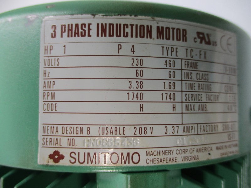 SUMITOMO PA075431 RNHM1-1530LY-J1-240 TC-FX 230/460V 3.38/1.69A NSNP