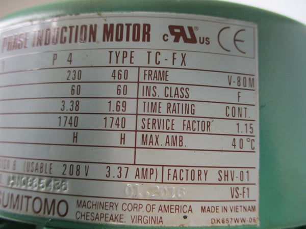 SUMITOMO PA075431 RNHM1-1530LY-J1-240 TC-FX 230/460V 3.38/1.69A NSNP