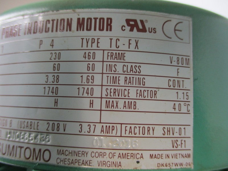 SUMITOMO PA075431 RNHM1-1530LY-J1-240 TC-FX 230/460V 3.38/1.69A NSNP