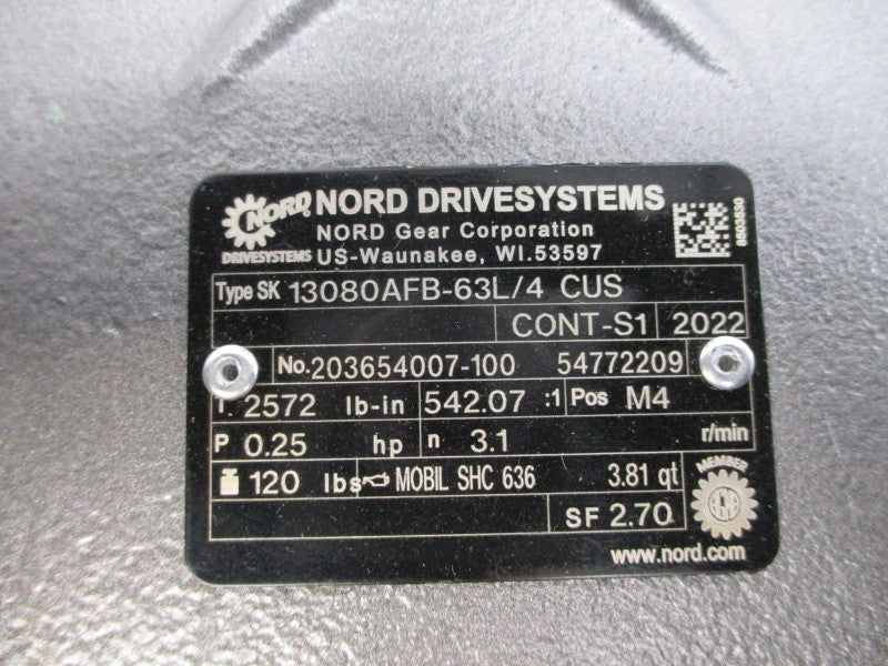 NORD SK13080AFB-63L/4CUS 230/460V 1.12/0.56A NSNP