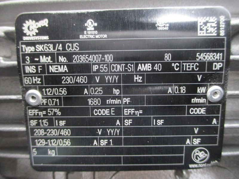 NORD SK13080AFB-63L/4CUS 230/460V 1.12/0.56A NSNP