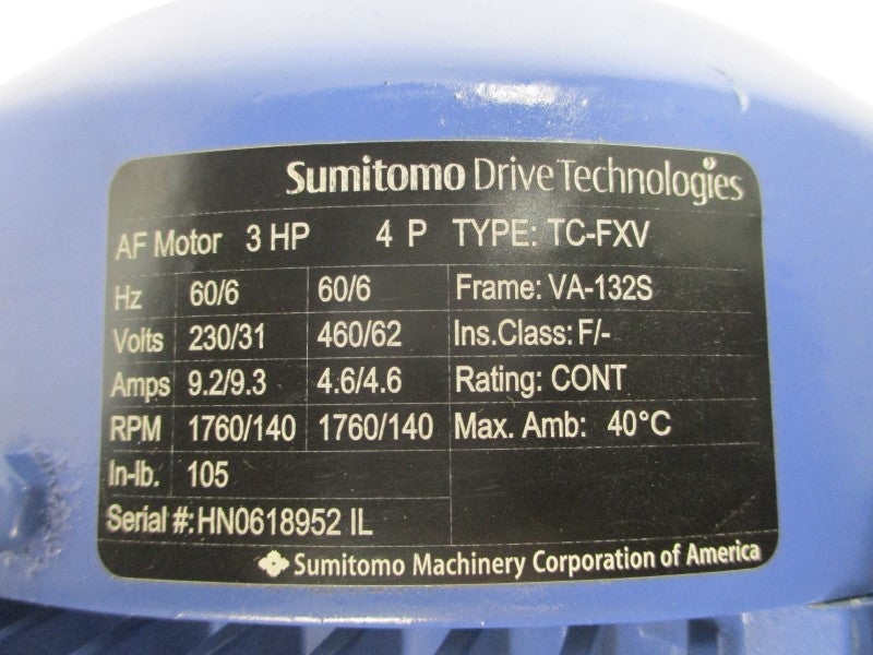 SUMITOMO PA063374 CNHM3-6110YC-AV-13 TC-FXV 230/460V 9.2/9.3A NSNP
