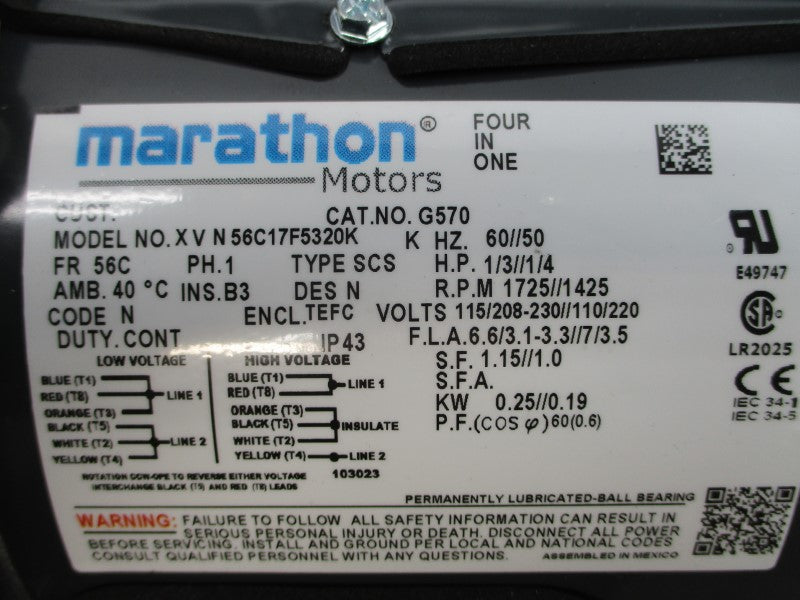 MARATHON MOTORS G570 56C17F5320K 230V 3.3A NSNP