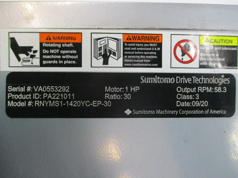 SUMITOMO PA221011 RNYMS1-1420YC-EP-30 TC-FXPA 230/460V 3.06/1.53A NSNP